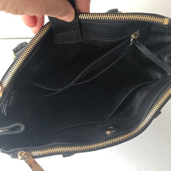 MK MICHAEL KORS SUTTON Saffiano Leather Black Gold Med Handbag 12.5 x 9 x 4" - Picture 11 of 16